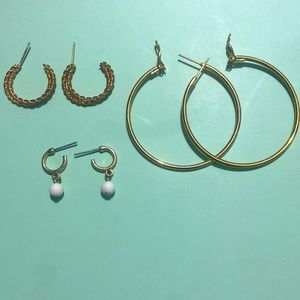 3 pairs of gold hoop earrings